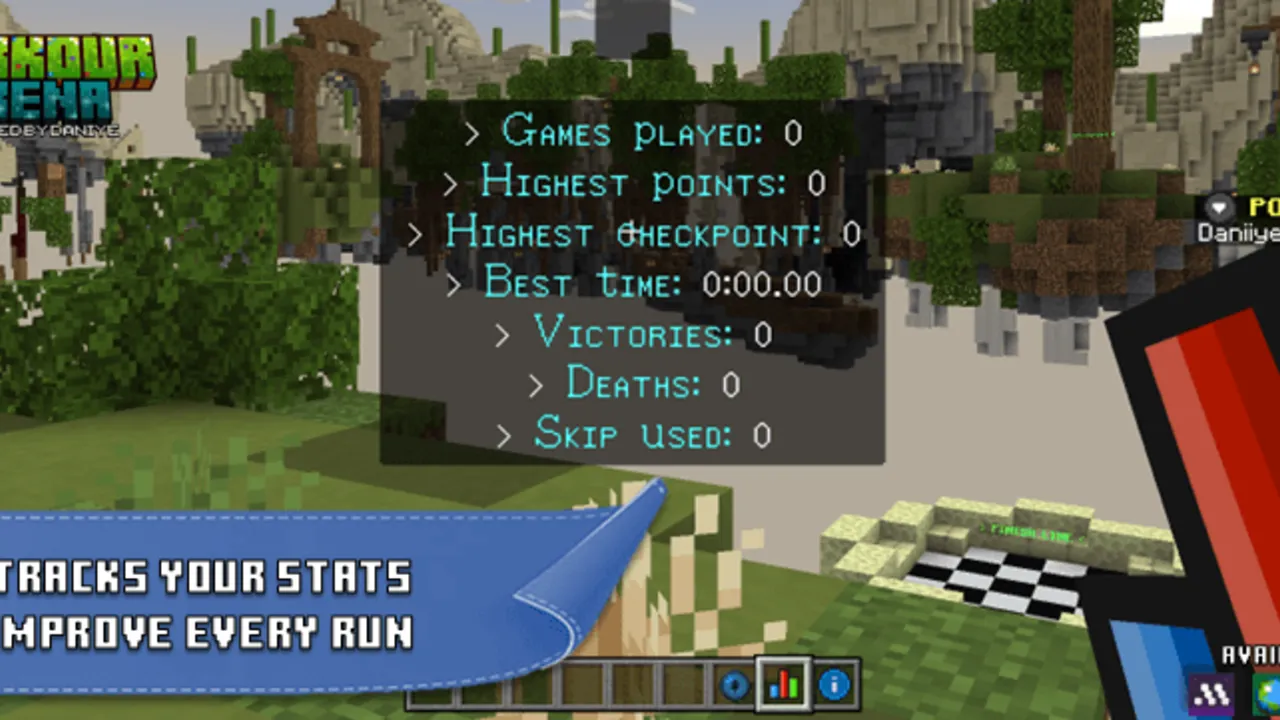 Parkour Arena map: Stats screen in parkour game