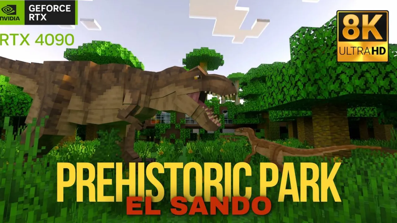 Prehistoric Park Full Edition map for Minecraft PE: Dinosaur in a grassy park