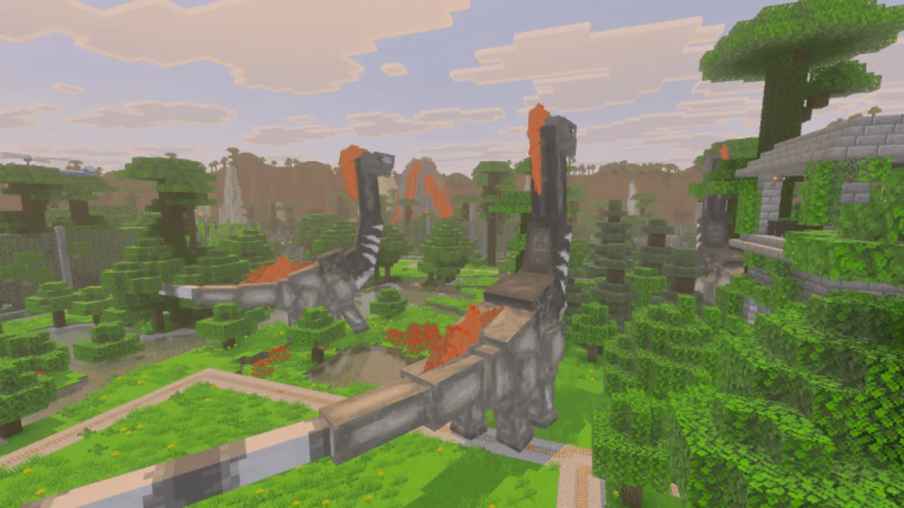 Prehistoric Park Full Edition map: Dinosaur in a park with trees and volcano