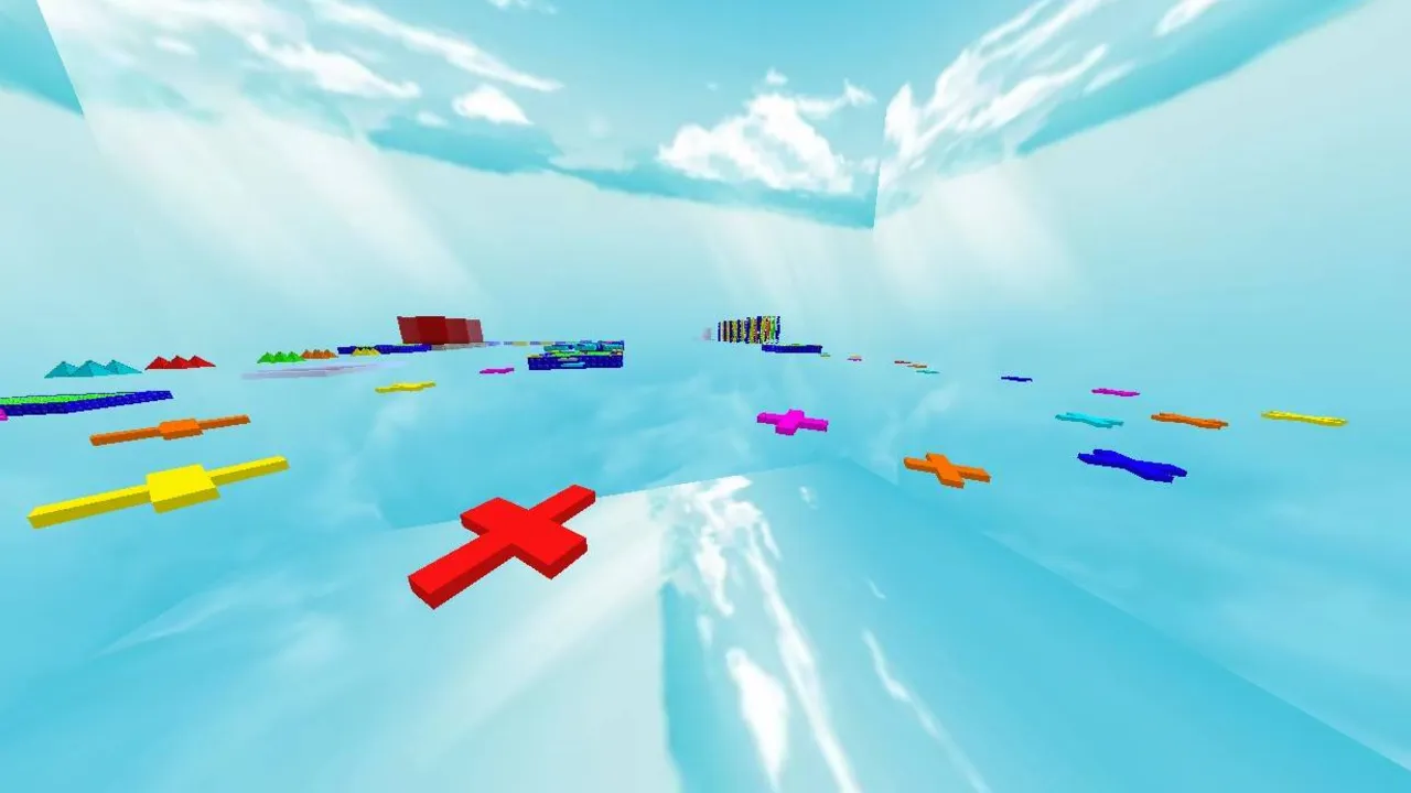 Roblox Parkour Obby map: Colorful blocks floating in sky