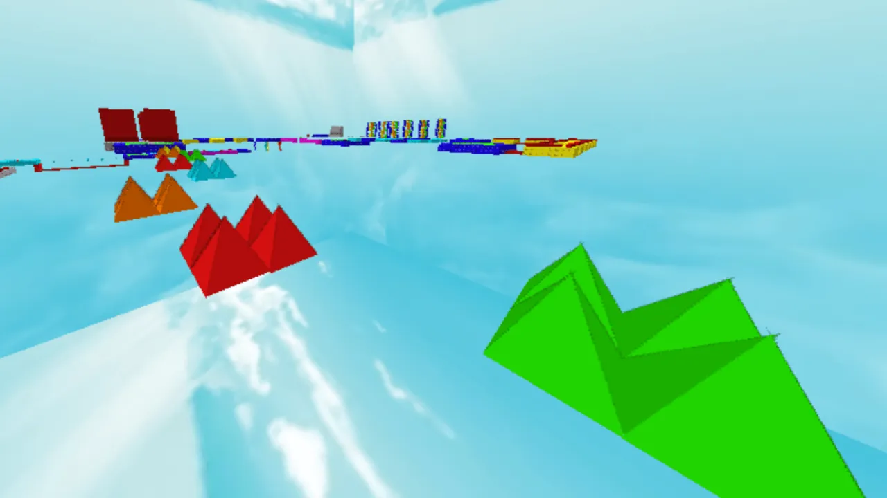 Roblox Parkour Obby map: Colorful blocks in a bright sky