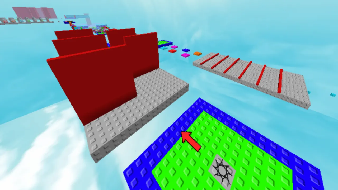 Roblox Parkour Obby map for Minecraft PE: Colorful blocks in midair with arrows