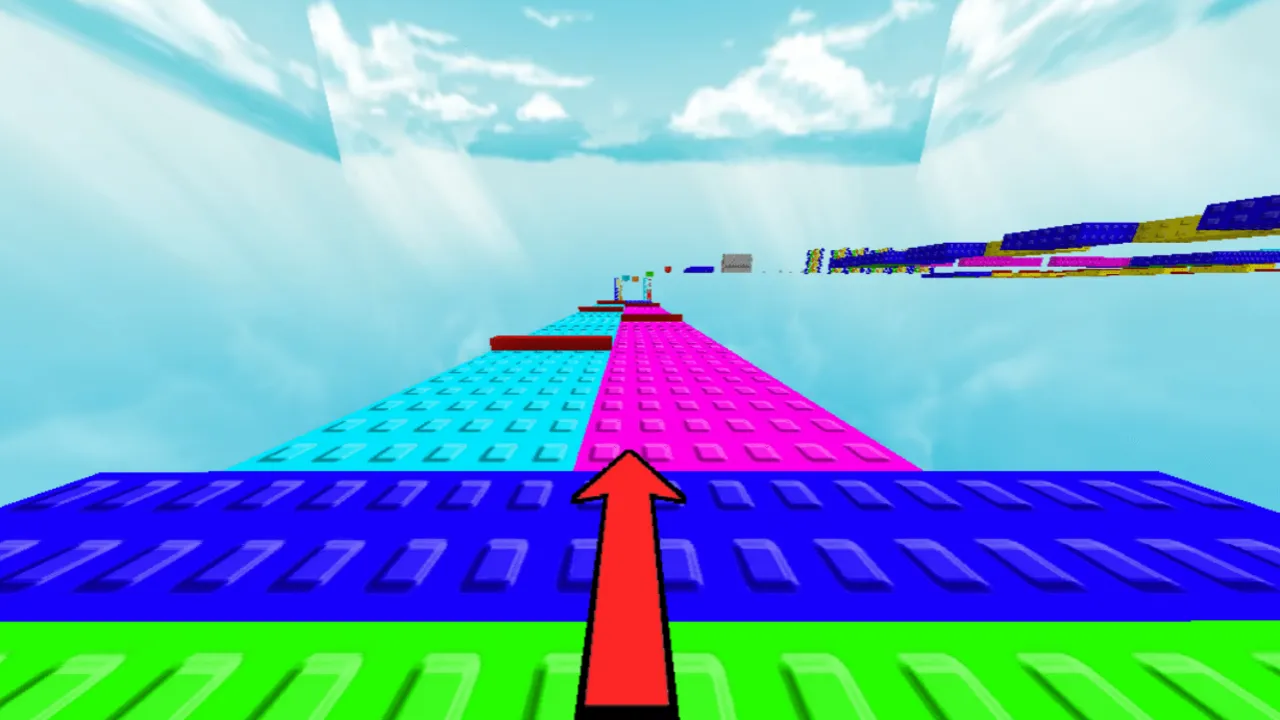 Roblox Parkour Obby map: Colorful parkour path with arrow