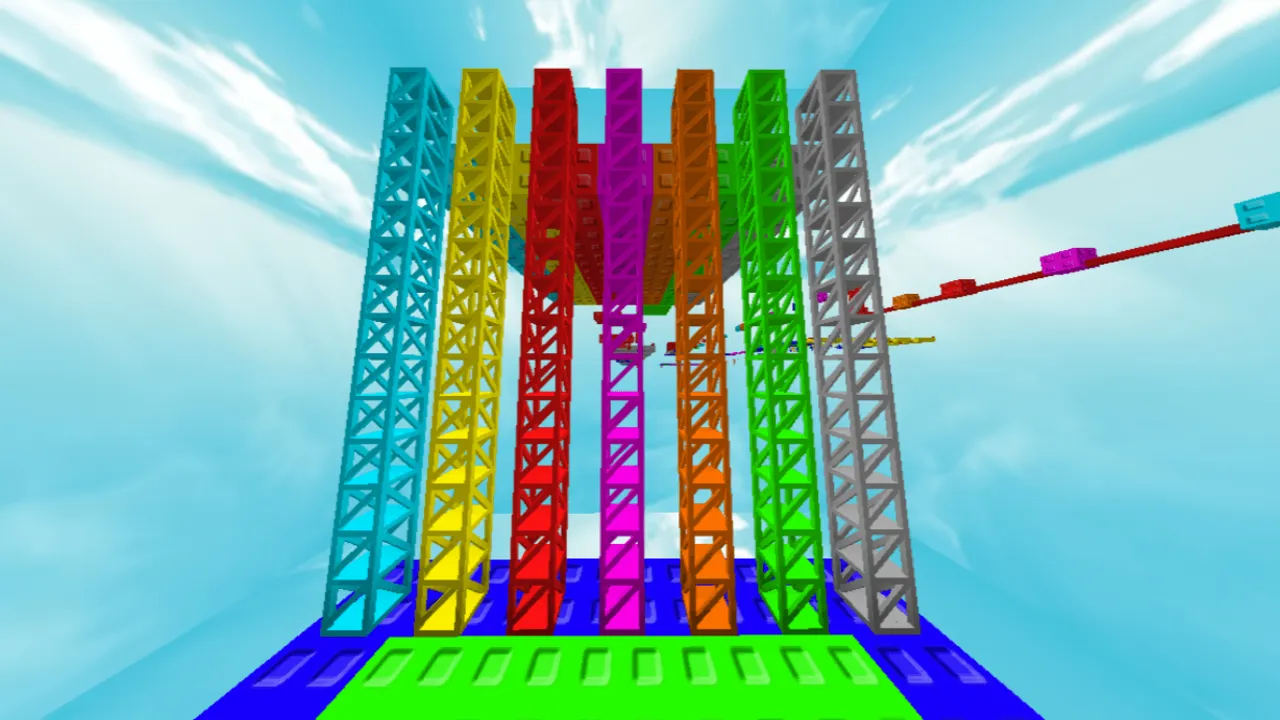 Roblox Parkour Obby map: Colorful towers with jump paths