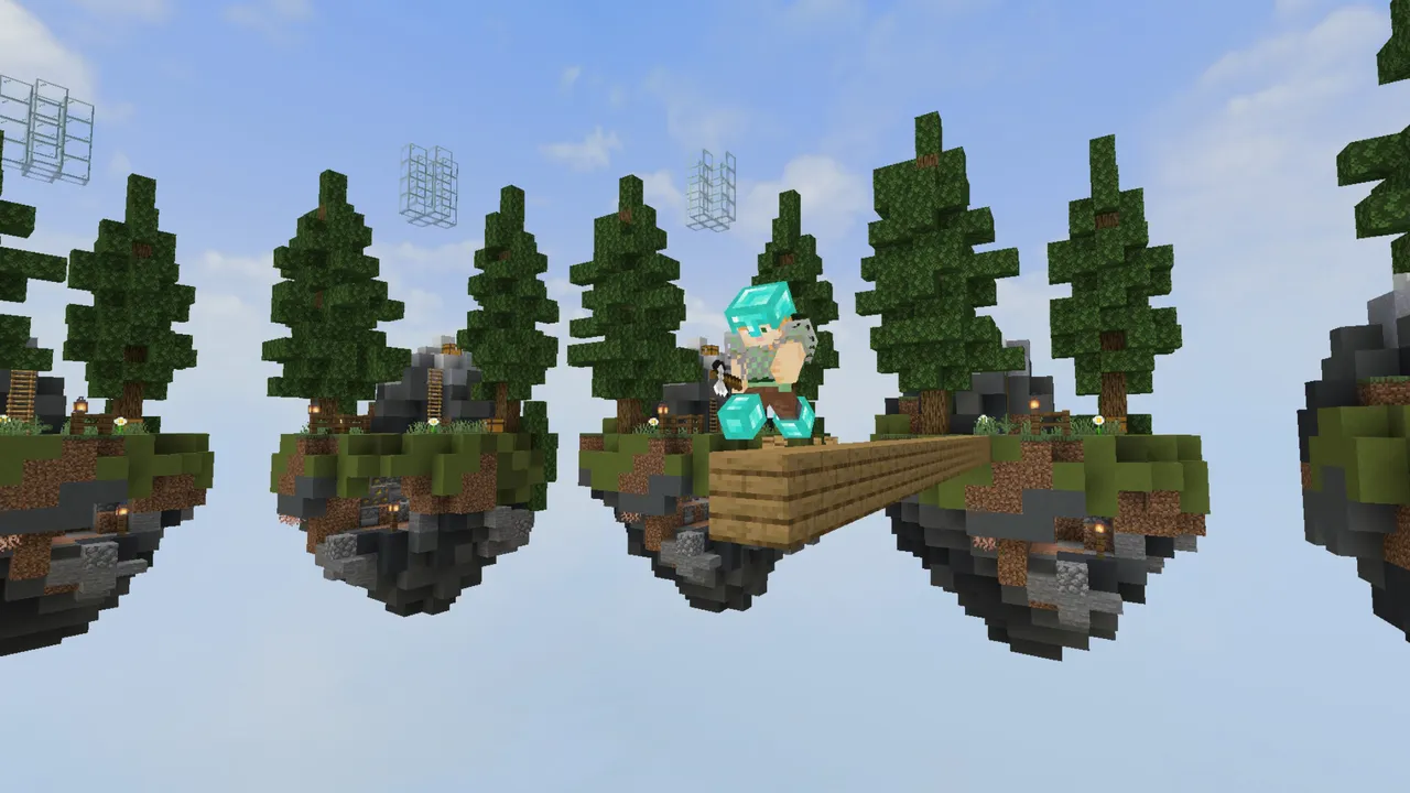 SkyWars Deluxe map: Player on floating island with trees