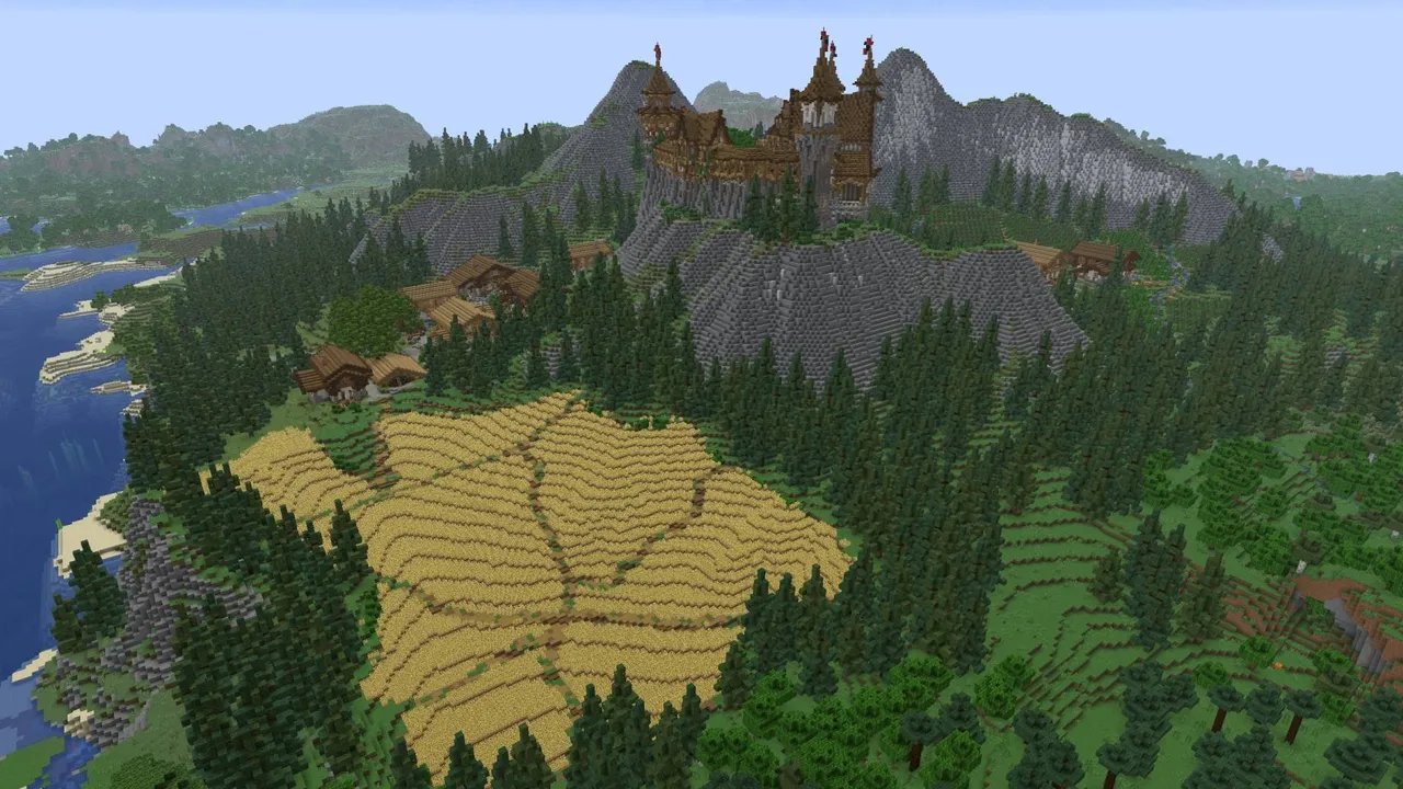 Stonehill Castle map: Castle on mountain with fields and trees