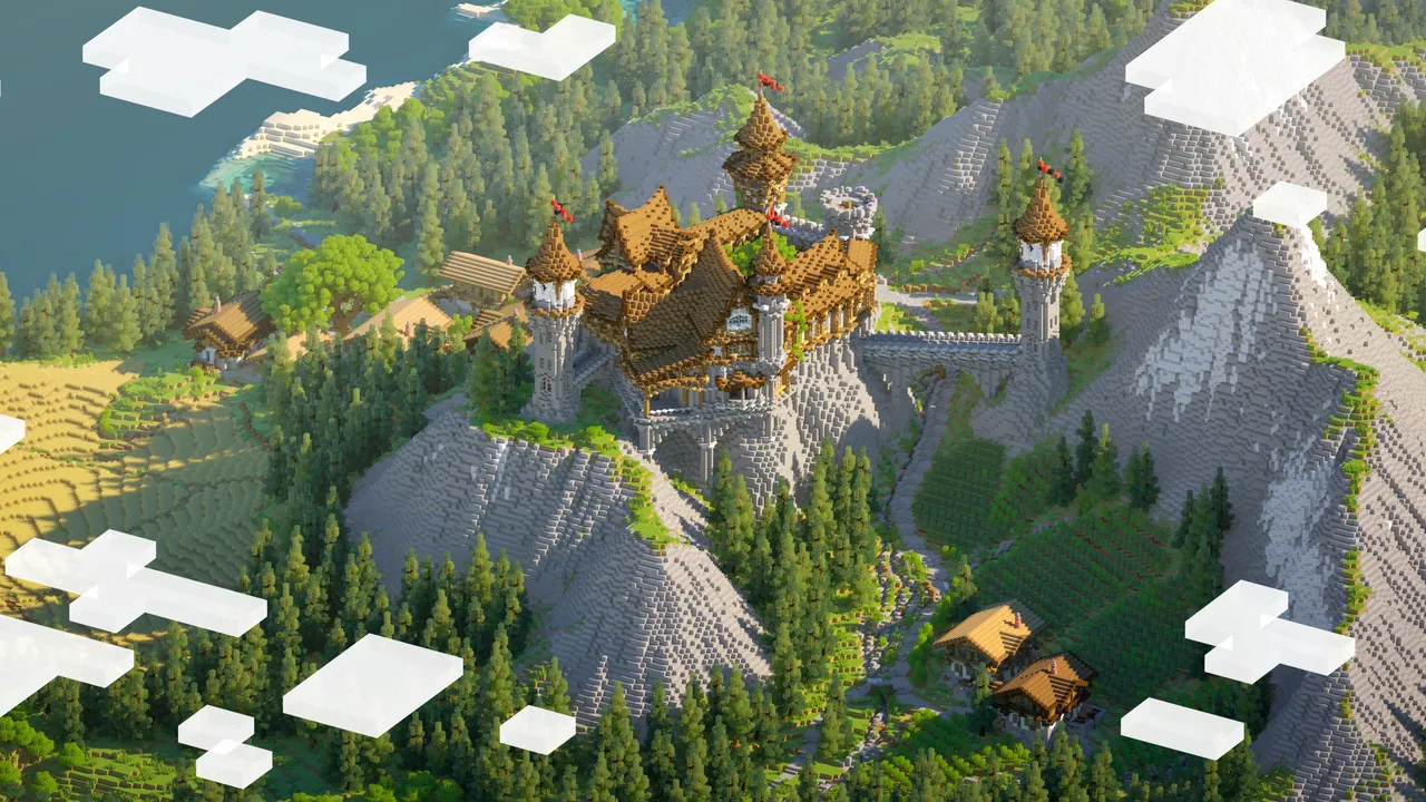 Stonehill Castle map: Castle on mountain with trees and water