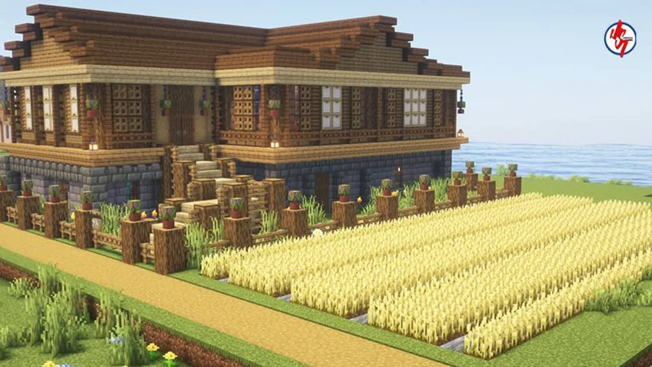 Survival Filo House #26 map: Wooden house near ocean with wheat field