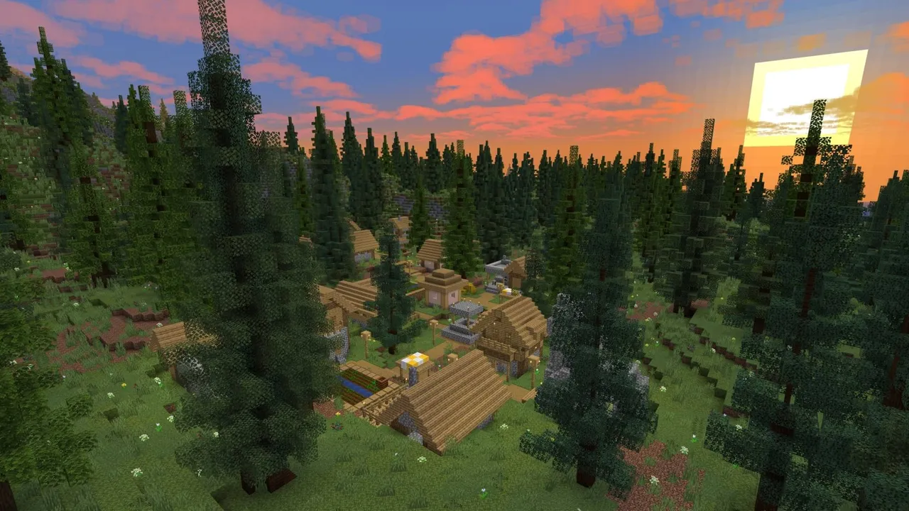 Survival Island map: Forest village at sunset