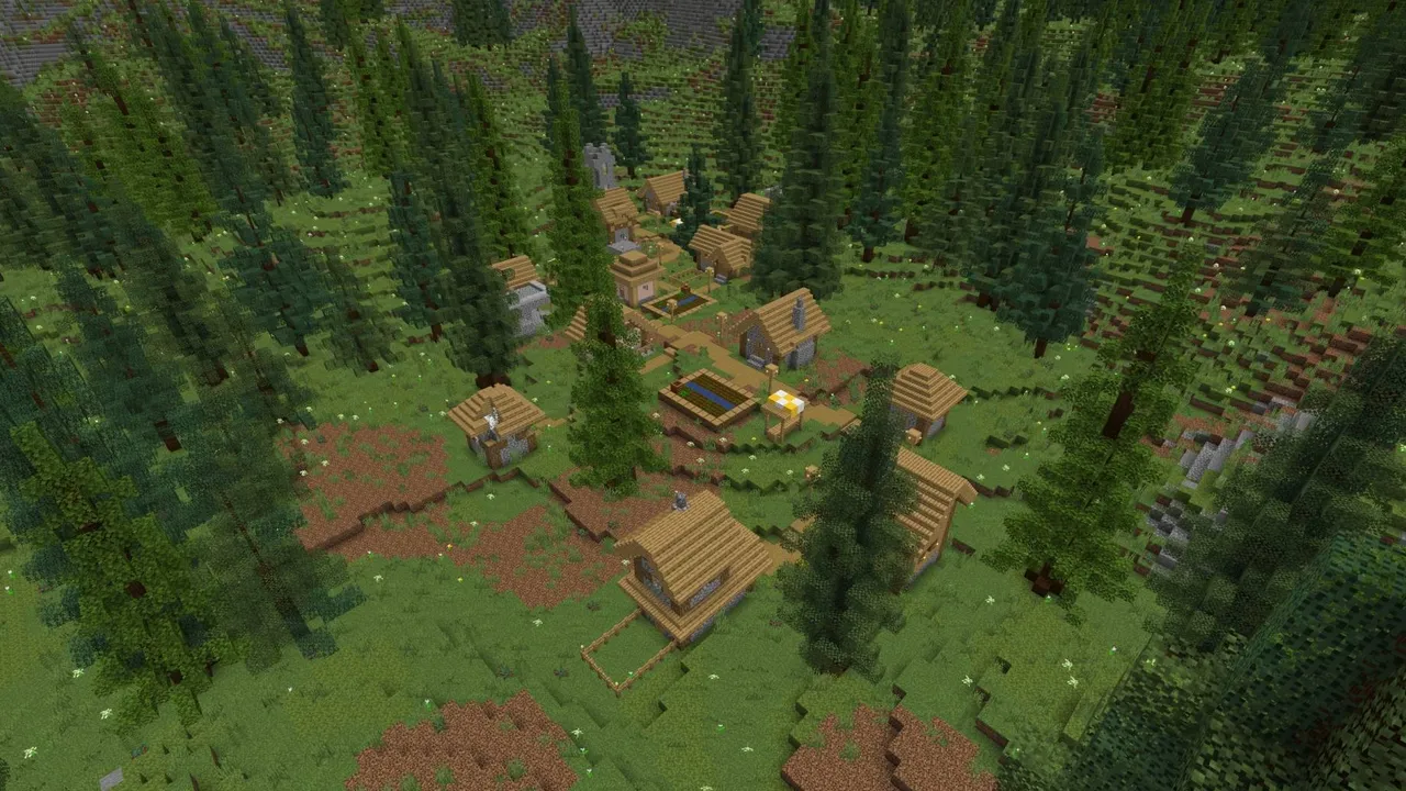 Survival Island map for Minecraft PE: Forest with wooden houses and trees