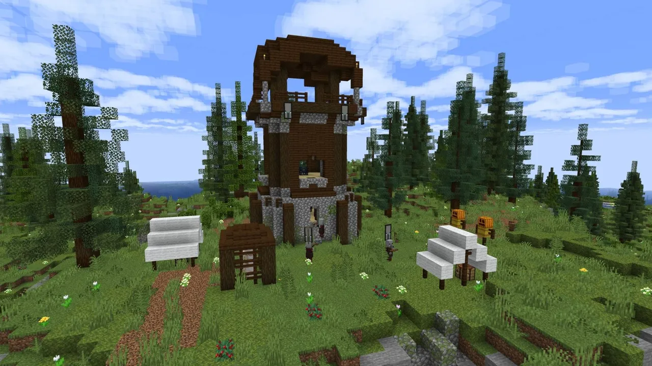 Survival Island map: Wooden tower on grassy island with trees