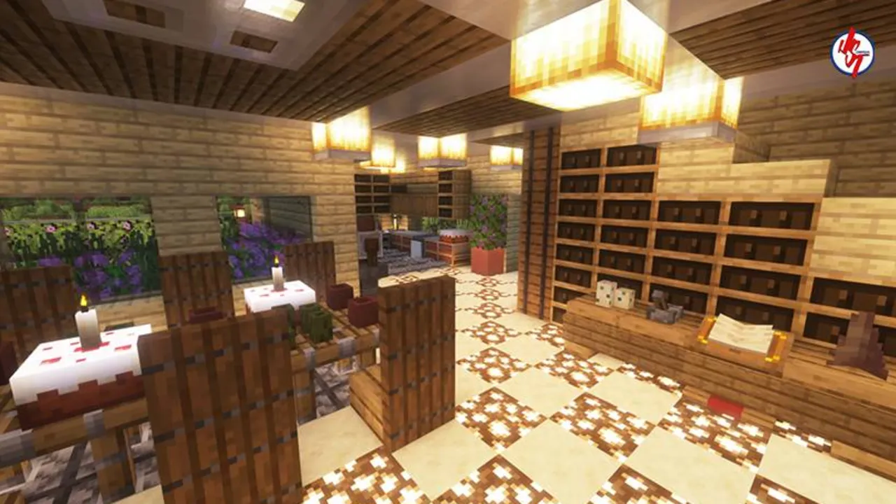 Survival Modern House #6 map: Modern house interior with wooden walls and patterned floor