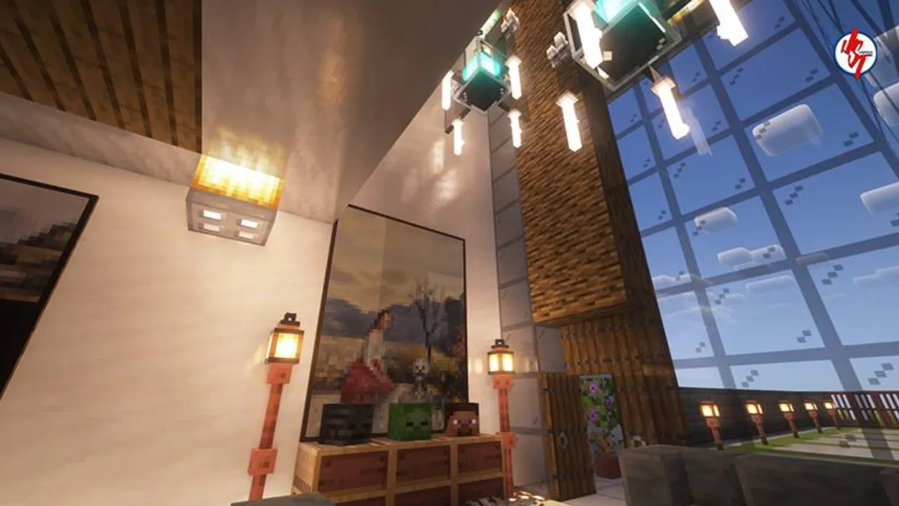 Survival Modern House #6 map: Modern house with glass walls and lamps