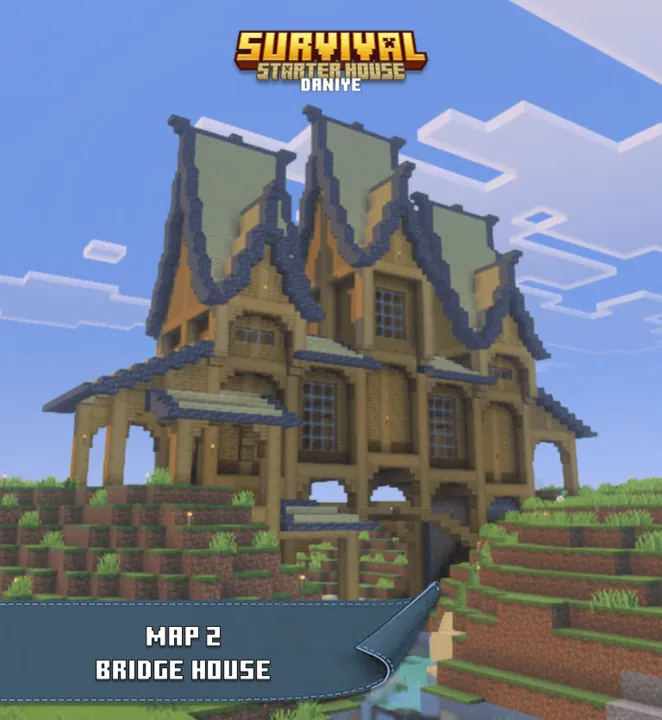 Survival Starter House map: Bridge house with wooden roof