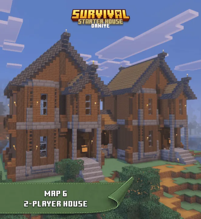 Survival Starter House map: Two-player house with wooden and stone walls