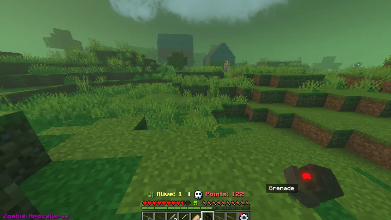 TC Zombie Apocalypse map: Grenade on grassy field with houses
