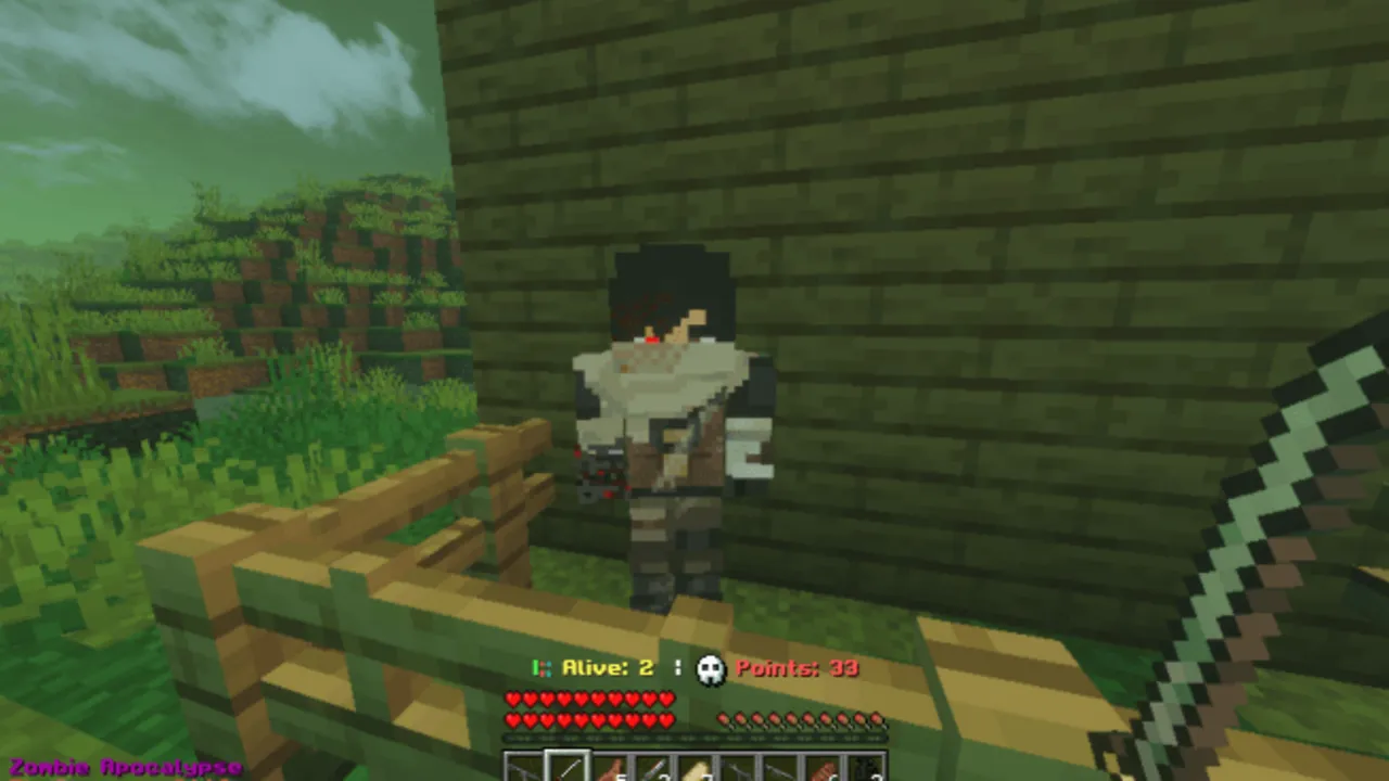 TC Zombie Apocalypse map: Player holding sword near brick wall