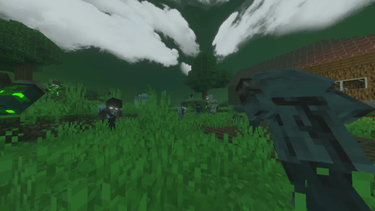 TC Zombie Apocalypse map: Zombie in grassy field with storm clouds
