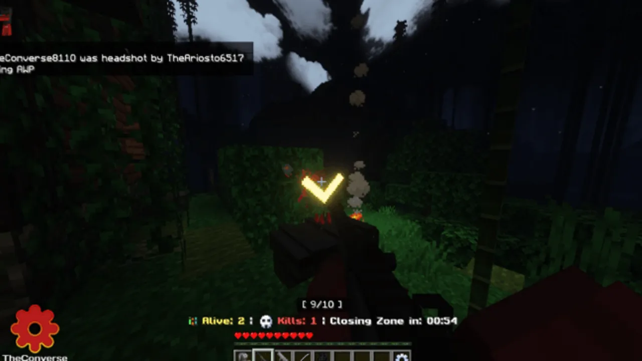 TEF - Battle Royale - The Storm Update Compatible With Vibrant Visuals map: Player headshot in dark forest with storm
