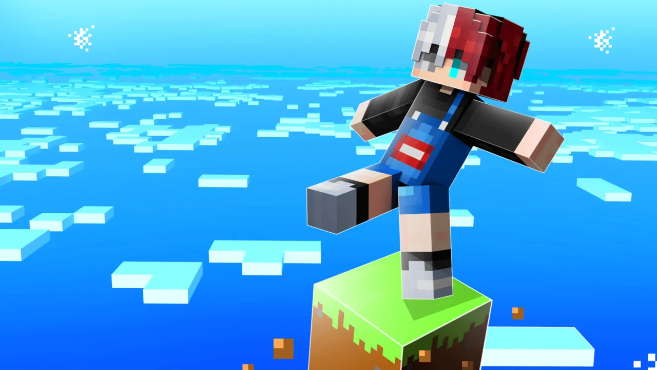 Tryzz's One Block map for Minecraft PE: Player standing on floating block