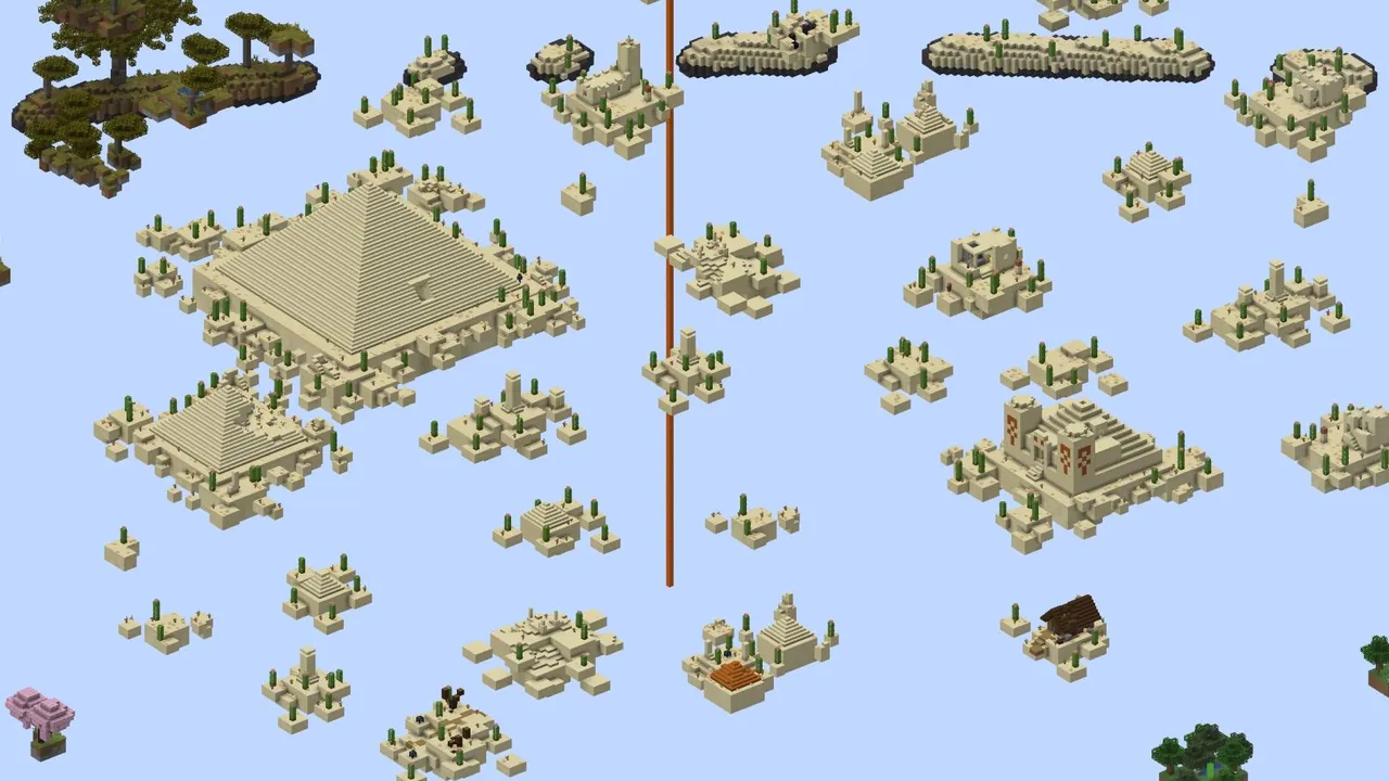 Tryzz's Skyblock Adventure map: Islands with pyramids and buildings