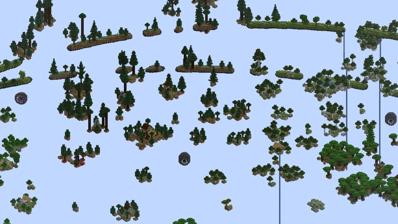 Tryzz's Skyblock Adventure map: Floating islands with trees and structures