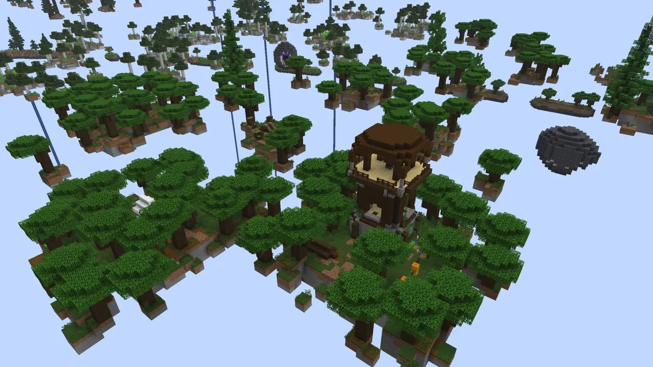 Tryzz's Skyblock Adventure map: Treehouse on floating island with trees