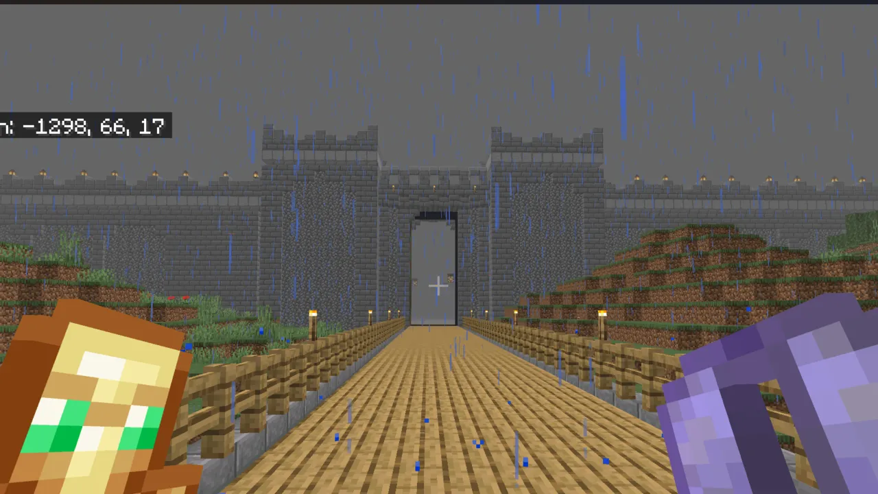Unstable SMP Map: Player walks toward castle in rain