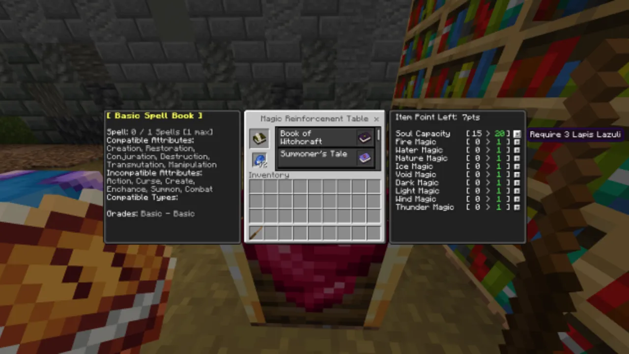 A Magic Way addon: Magic reinforcement table with spell book and item stats