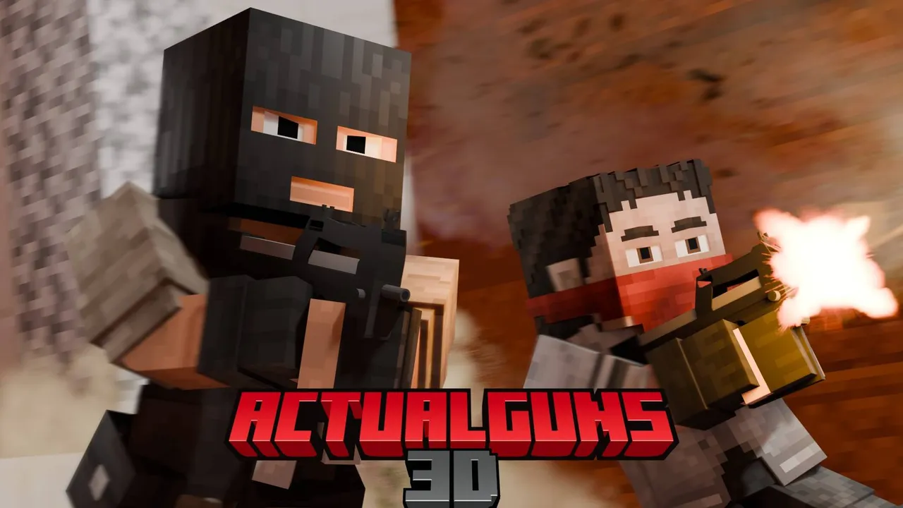 ActualGuns 3D addon for Minecraft PE: Two characters firing guns