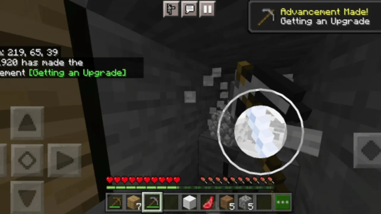 AdvancementPack addon for Minecraft PE: Player holding diamond pickaxe in cave