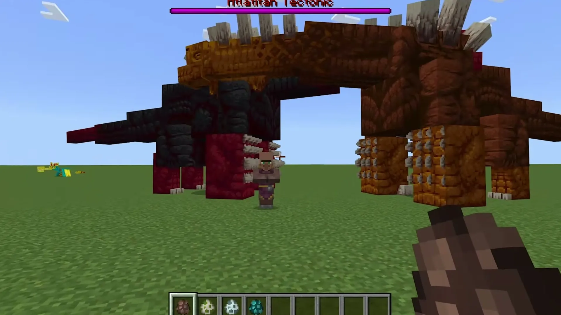 Alex's Caves addon: Player facing giant creature with health bar