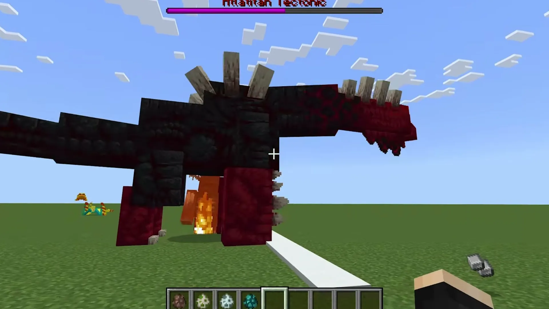 Alex's Caves addon: Dragon with red wings and fire