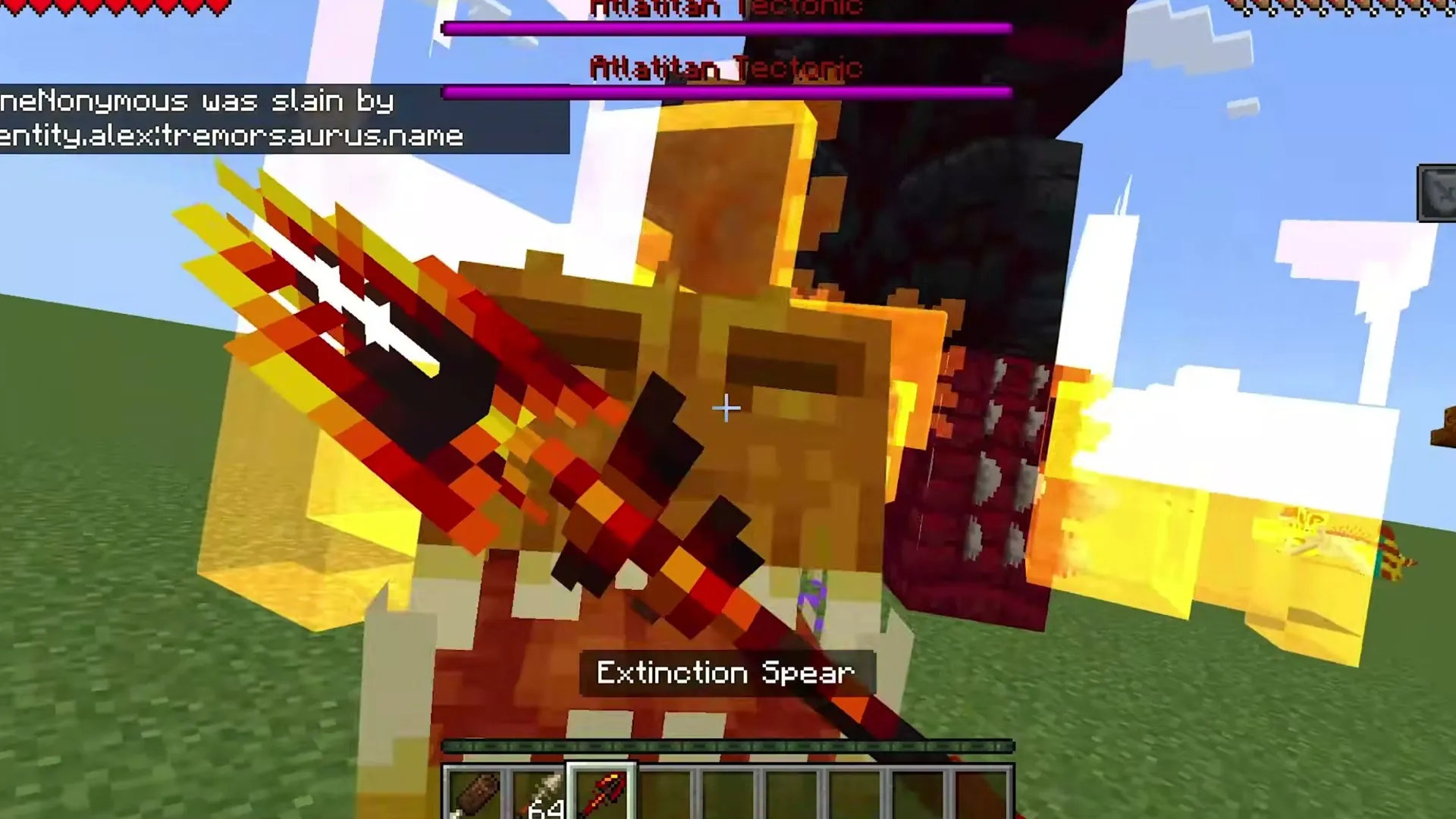 Alex's Caves addon: Player holding Extinction Spear