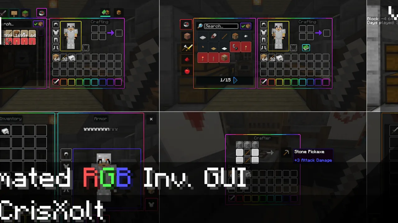 Animated RGB GUI addon for Minecraft PE: Inventory screens with colorful borders