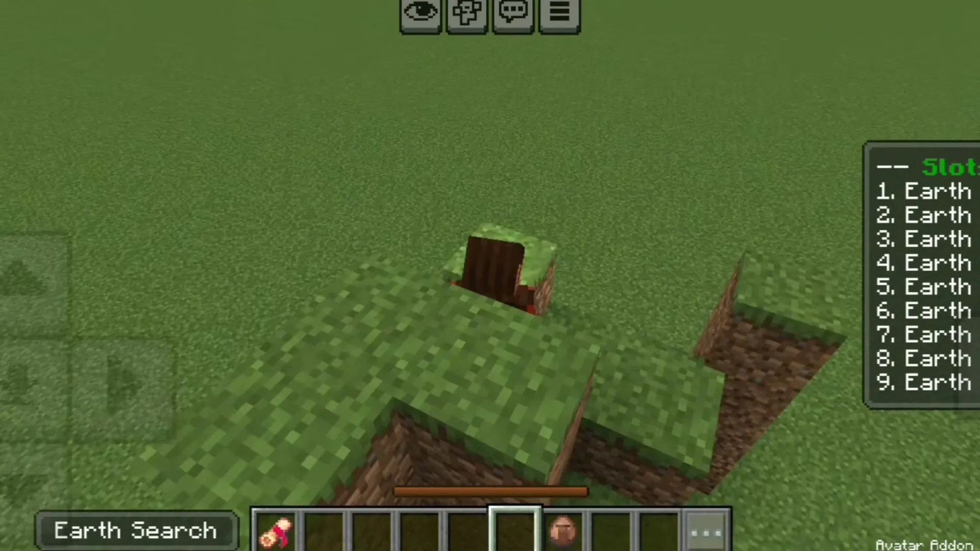 Avatar addon: Earth Search tool in hand with slots menu open