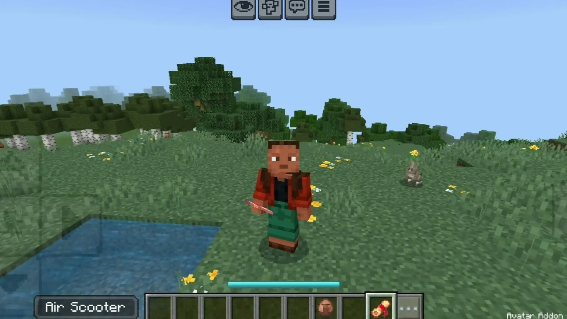 Avatar addon: Player holding air scooter in grassy field