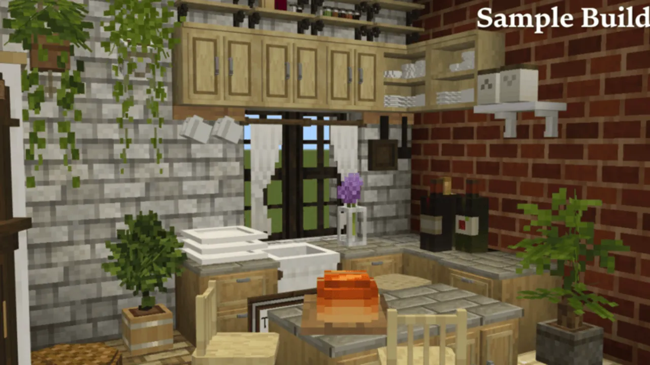 BE Ghoulcraft - Furniture Pack addon: Kitchen with wooden cabinets and plants