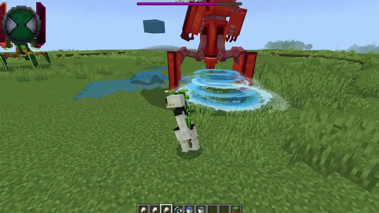 Ben 10 Omni NR Addon: Player facing red alien with water swirl