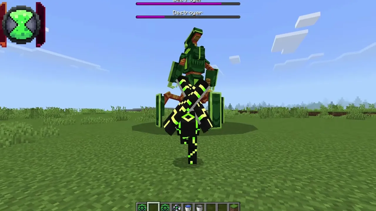 Ben 10 Omni NR Addon: Player riding green alien with glowing armor