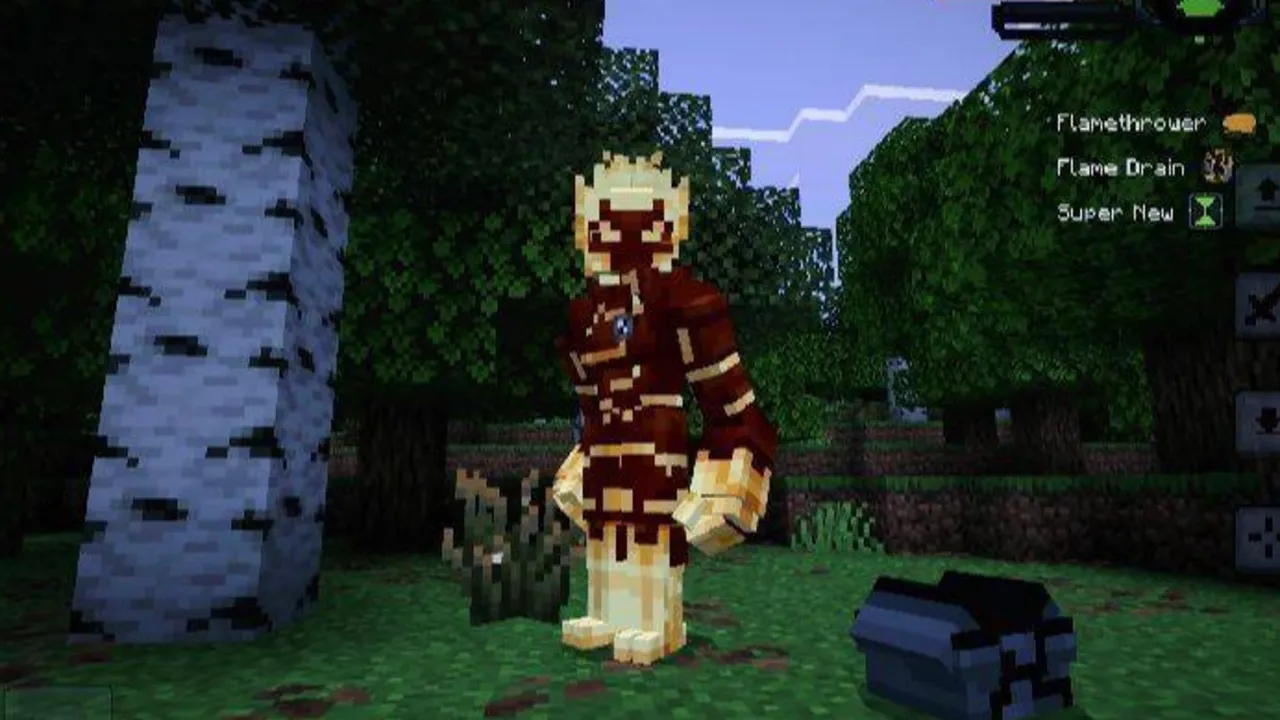 Ben 10 Ultimate addon: Player in Heatblast form in forest
