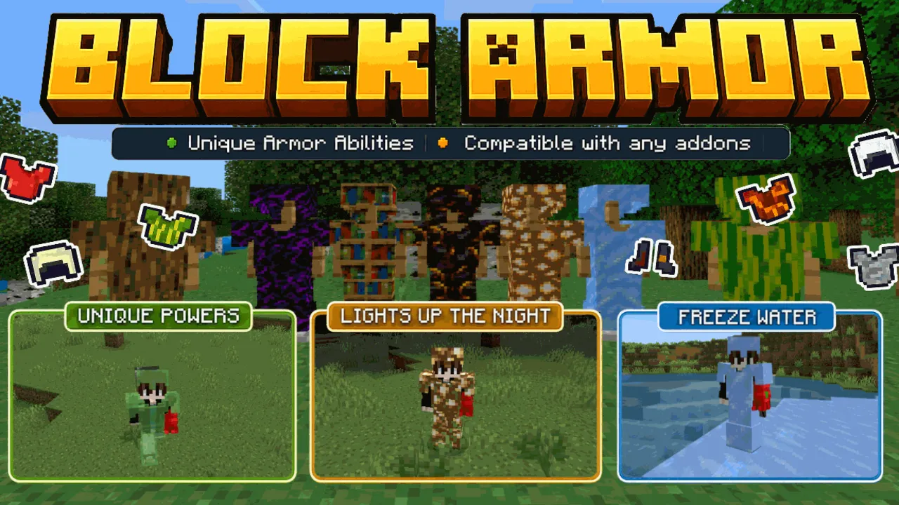 Block Armor addon for Minecraft PE: Armor with special powers shown