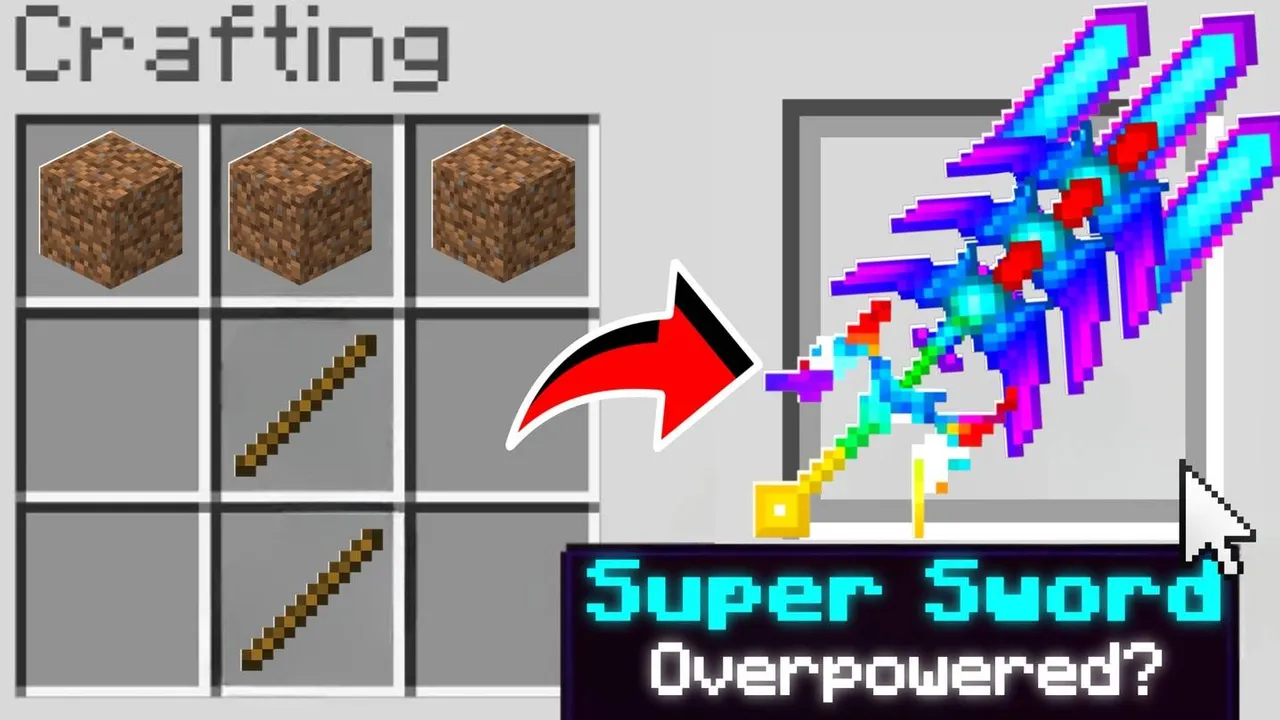 Craftable Super OP Tools addon for Minecraft PE: Crafting recipe for Super Sword
