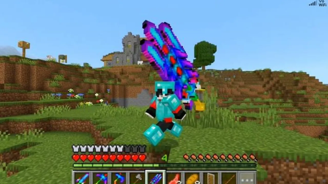 Craftable Super OP Tools addon: Player holding a glowing sword