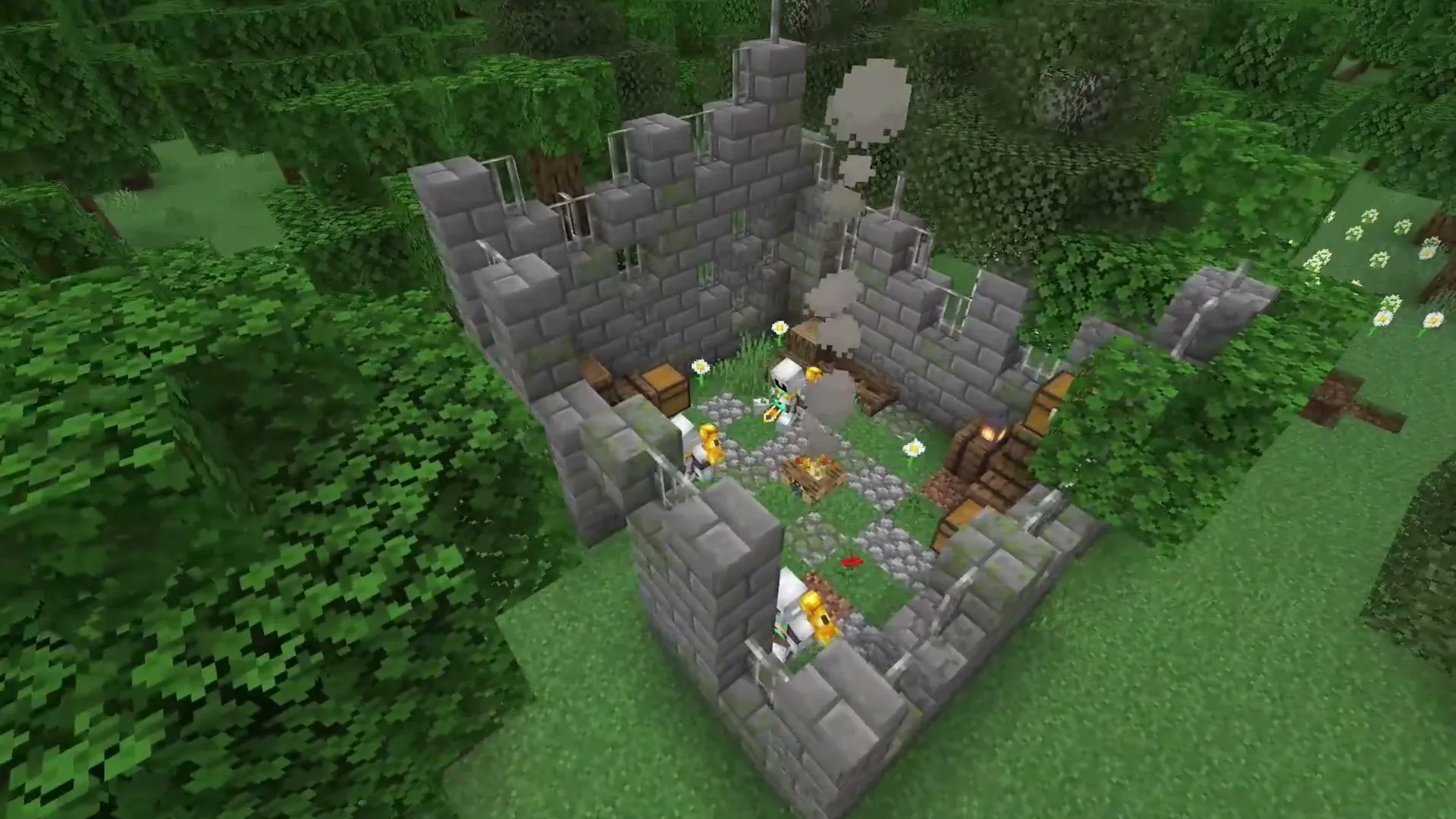 DarkAge Bizarre addon for Minecraft PE: Stone castle in a forest with players inside