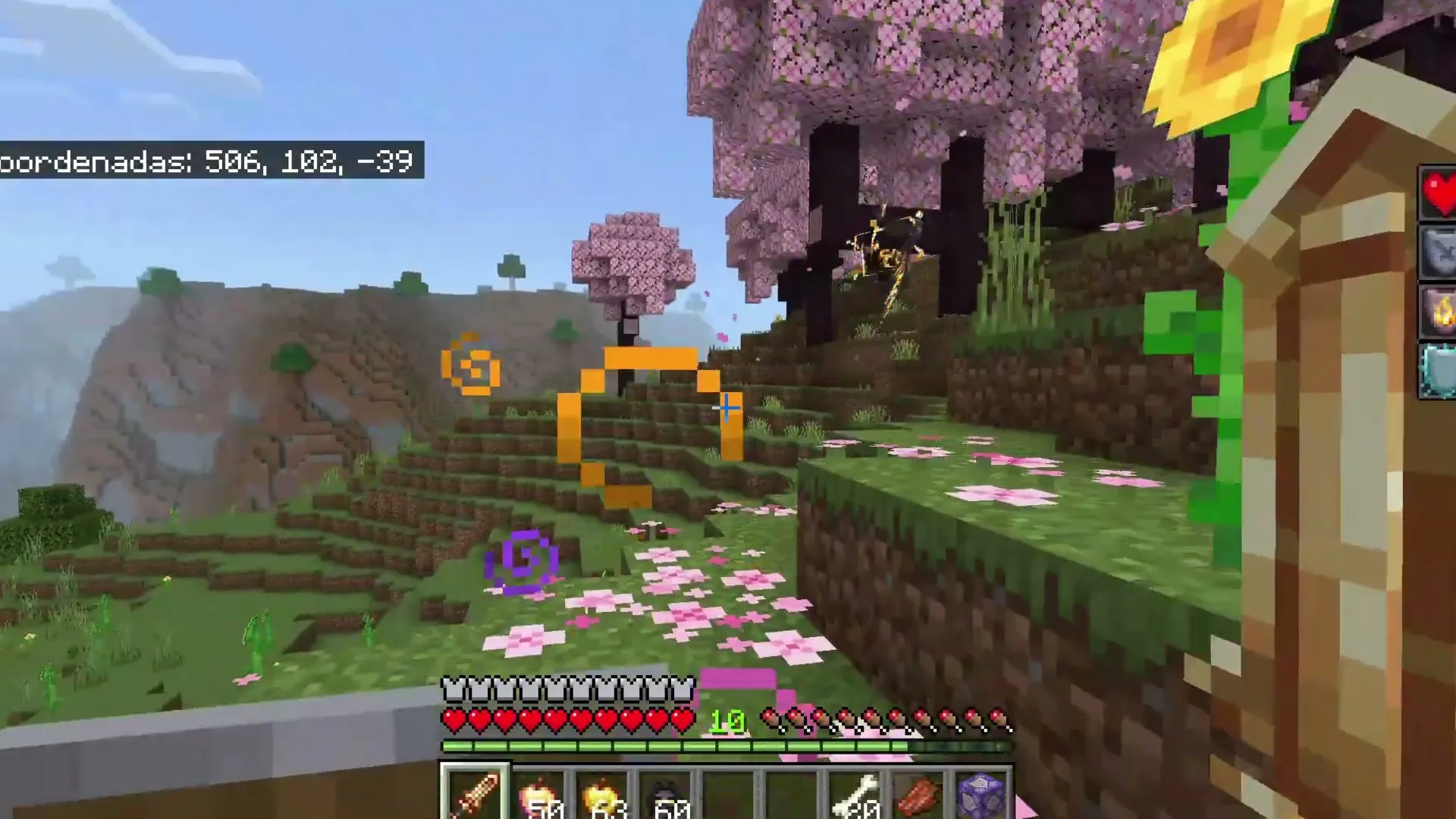 DarkAge Bizarre addon: Player in flower field with pink trees