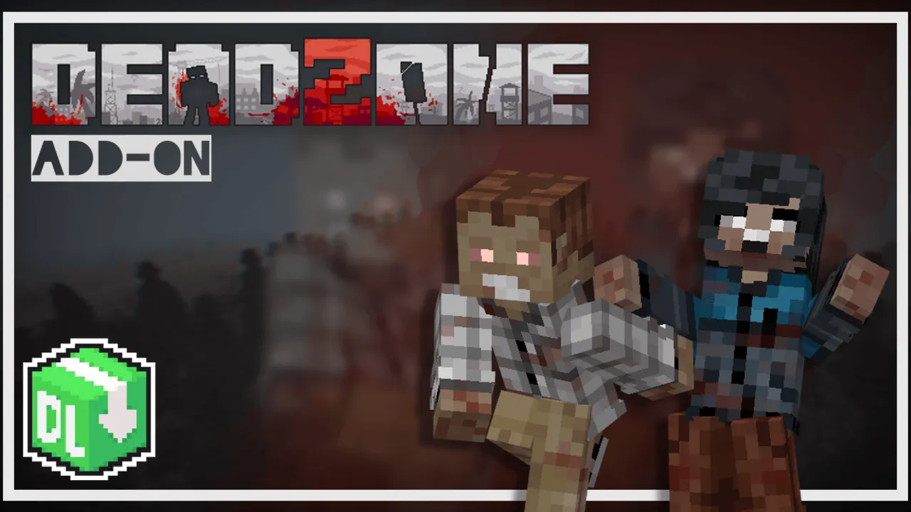 DeadZone addon for Minecraft PE: Two survivors in zombie apocalypse scene