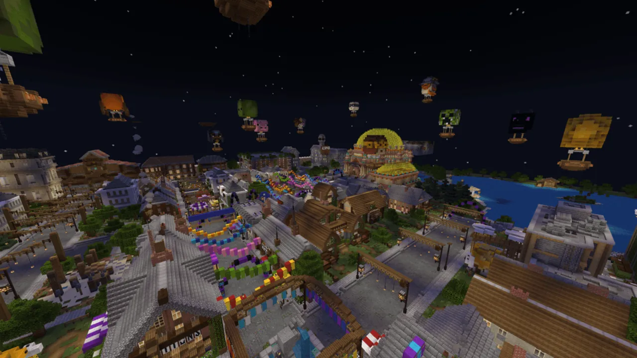 Decayed Reality addon: Night scene with floating islands and buildings