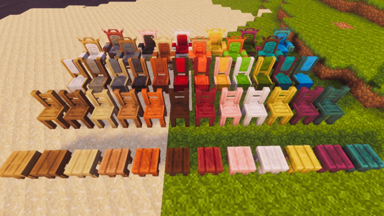 DecoDrop Furniture Add-On: Colorful chairs arranged in rows