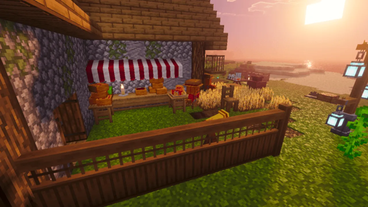 DecoDrop Furniture Add-On: Outdoor wooden porch with table chairs and lanterns